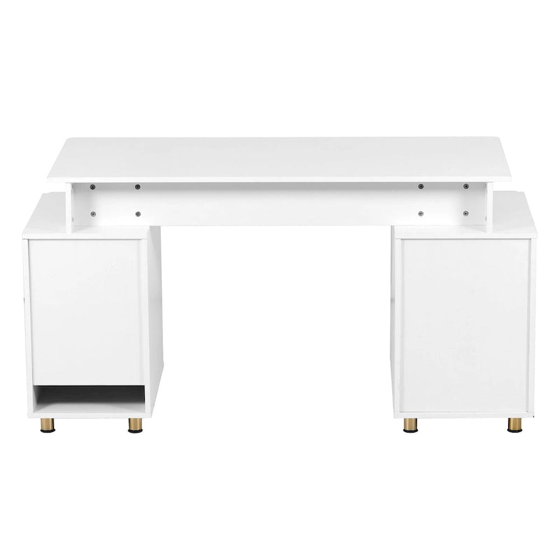 Bureau de direction blanc/noir et or avec 3 tiroirs et caisson, 1 personne