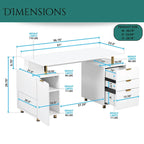 Bureau de direction blanc/noir et or avec 3 tiroirs et caisson, 1 personne
