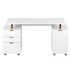 Bureau de direction blanc/noir et or avec 3 tiroirs et caisson, 1 personne