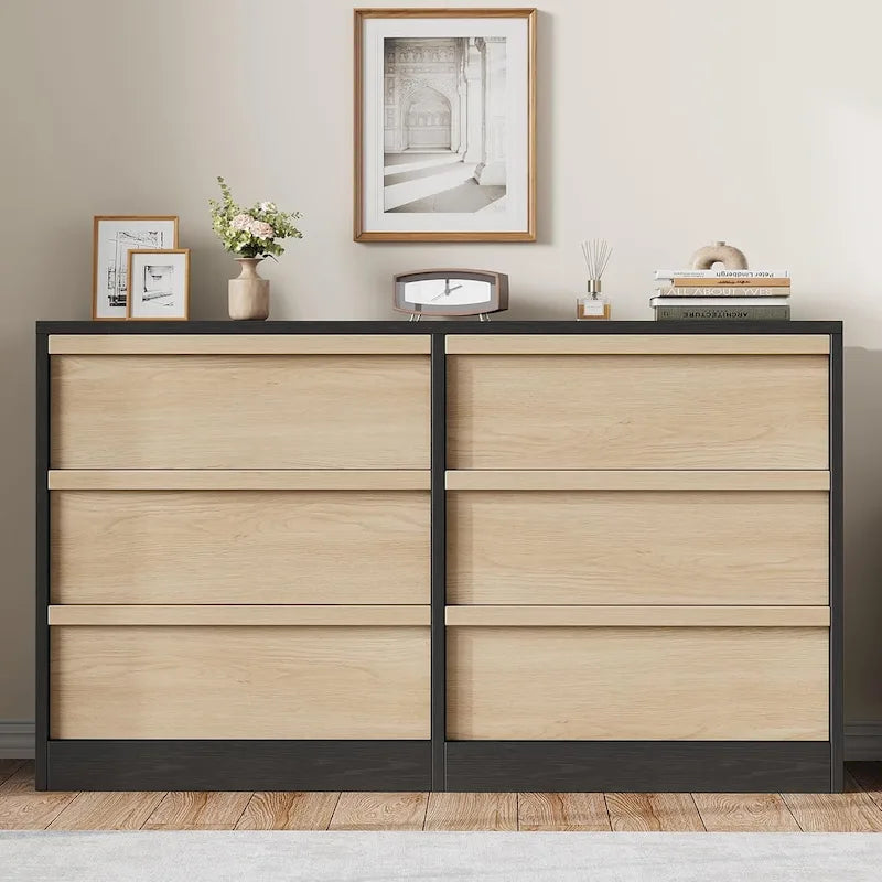 Commode noire et marron à 6 tiroirs, style moderne, 1 place