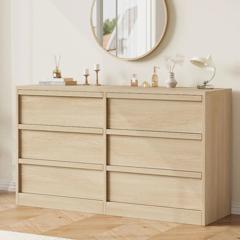 Commode noire et marron à 6 tiroirs, style moderne, 1 place