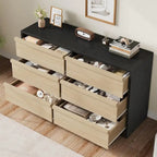 Commode noire et marron à 6 tiroirs, style moderne, 1 place