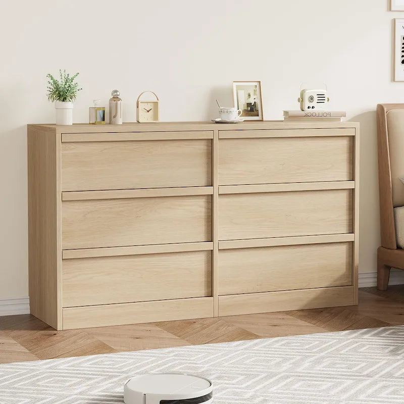 Commode noire et marron à 6 tiroirs, style moderne, 1 place