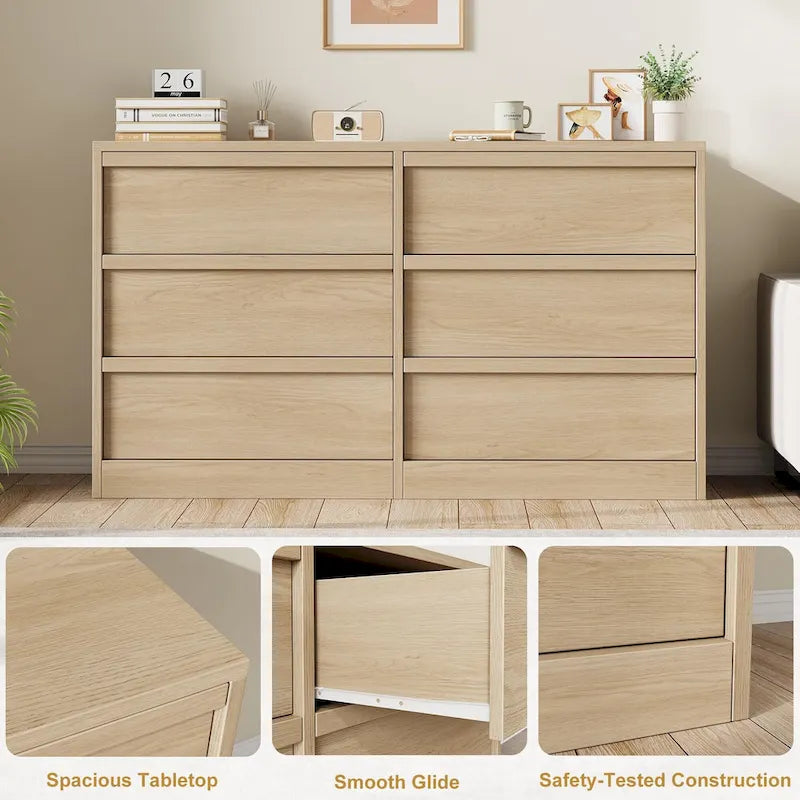 Commode noire et marron à 6 tiroirs, style moderne, 1 place