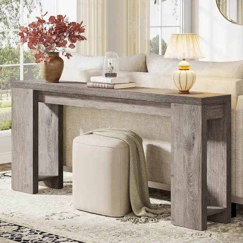 Console étroite gris/marron/noir/blanc, style plat, 180 cm L, assemblage 1 personne