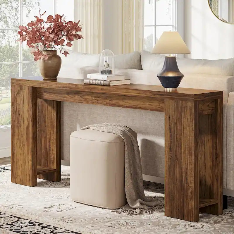 Console étroite gris/marron/noir/blanc, style plat, 180 cm L, assemblage 1 personne