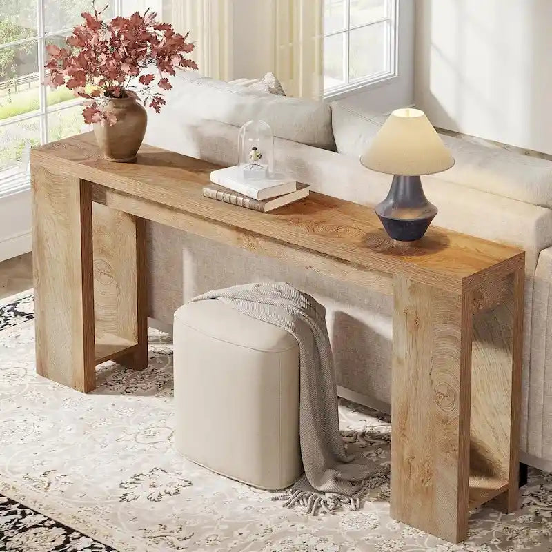 Console étroite gris/marron/noir/blanc, style plat, 180 cm L, assemblage 1 personne