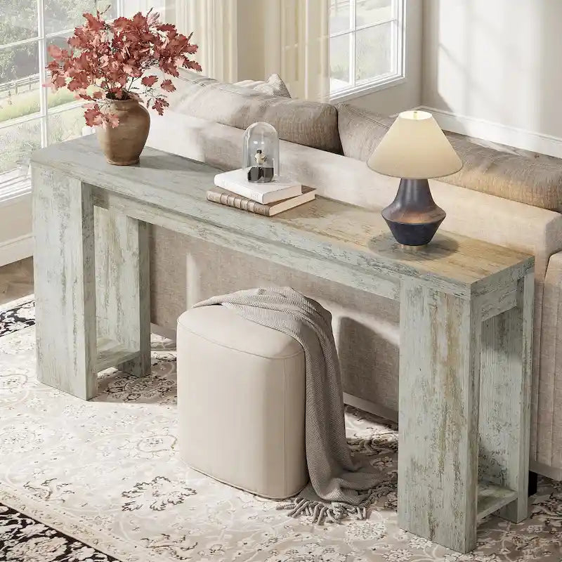 Console étroite gris/marron/noir/blanc, style plat, 180 cm L, assemblage 1 personne