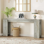 Console étroite gris/marron/noir/blanc, style plat, 180 cm L, assemblage 1 personne