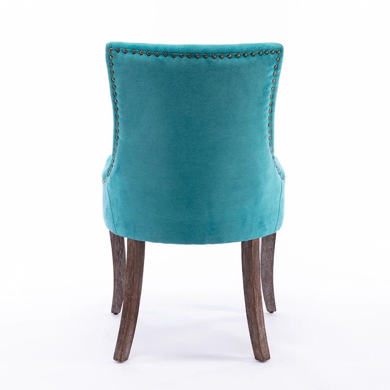 Chaise de salle à manger en tissu bleu/orange/gris avec clous décoratifs couleur bronze, lot de 2
