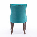 Chaise de salle à manger en tissu bleu/orange/gris avec clous décoratifs couleur bronze, lot de 2