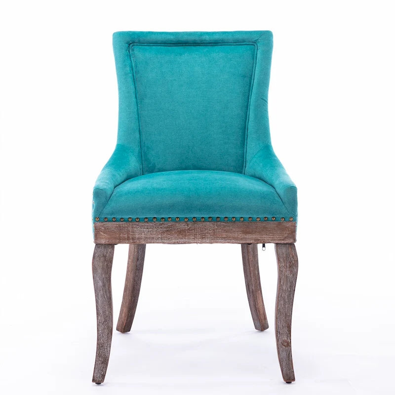 Chaise de salle à manger en tissu bleu/orange/gris avec clous décoratifs couleur bronze, lot de 2