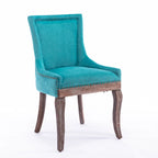 Chaise de salle à manger en tissu bleu/orange/gris avec clous décoratifs couleur bronze, lot de 2