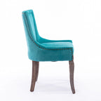 Chaise de salle à manger en tissu bleu/orange/gris avec clous décoratifs couleur bronze, lot de 2