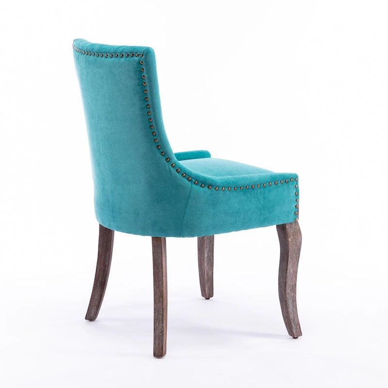 Chaise de salle à manger en tissu bleu/orange/gris avec clous décoratifs couleur bronze, lot de 2