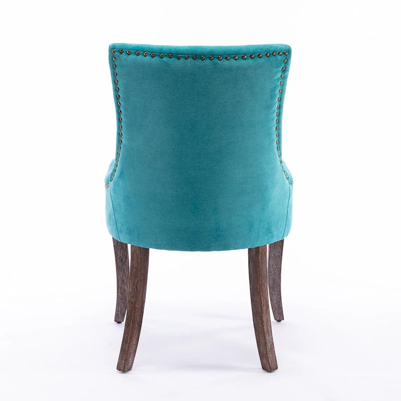 Chaise de salle à manger en tissu bleu/orange/gris avec clous décoratifs couleur bronze, lot de 2