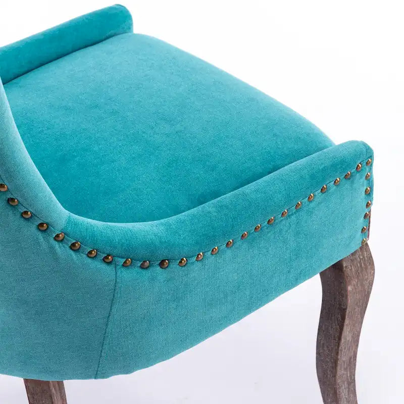 Chaise de salle à manger en tissu bleu/orange/gris avec clous décoratifs couleur bronze, lot de 2