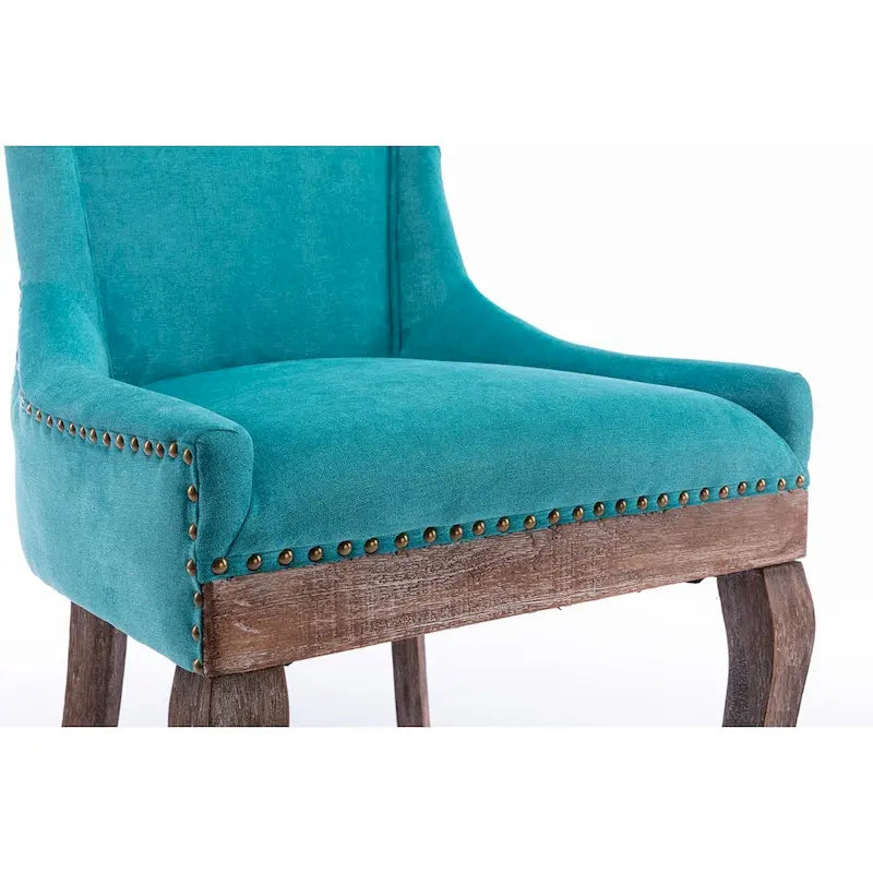 Chaise de salle à manger en tissu bleu/orange/gris avec clous décoratifs couleur bronze, lot de 2