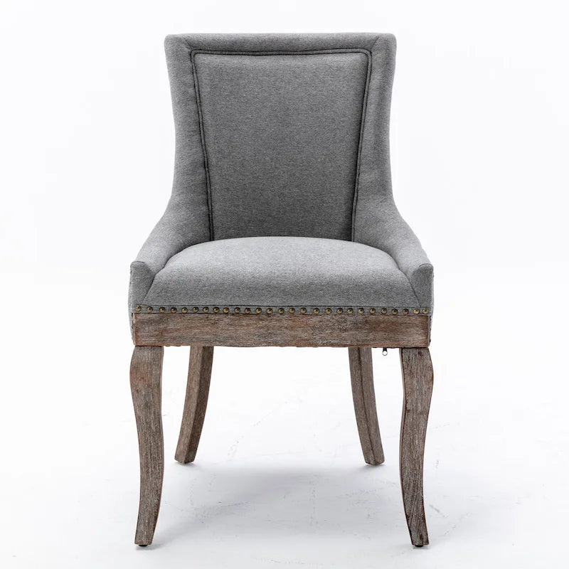 Chaise de salle à manger en tissu bleu/orange/gris avec clous décoratifs couleur bronze, lot de 2
