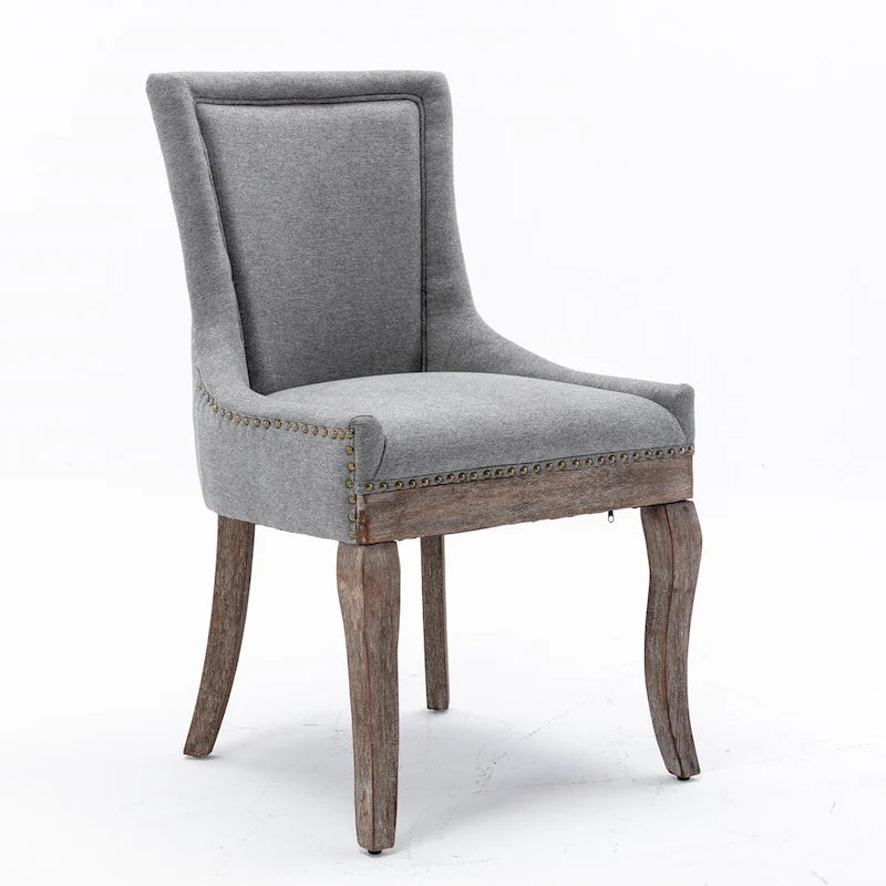 Chaise de salle à manger en tissu bleu/orange/gris avec clous décoratifs couleur bronze, lot de 2