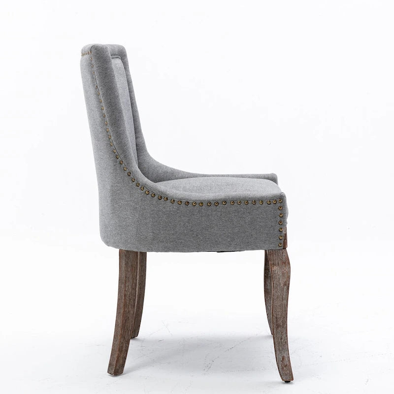 Chaise de salle à manger en tissu bleu/orange/gris avec clous décoratifs couleur bronze, lot de 2