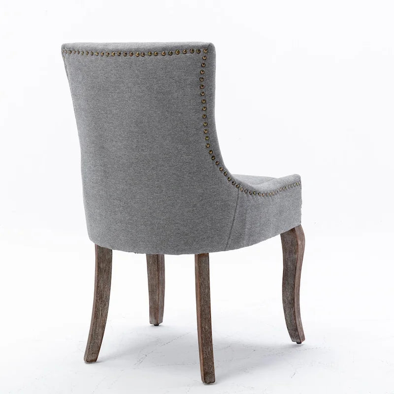 Chaise de salle à manger en tissu bleu/orange/gris avec clous décoratifs couleur bronze, lot de 2