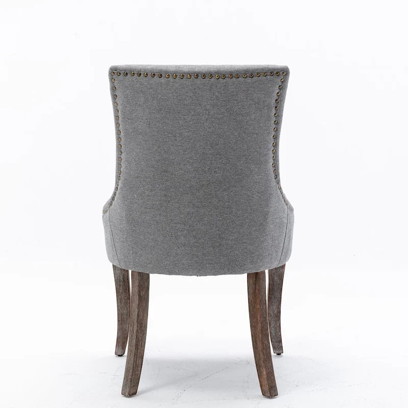 Chaise de salle à manger en tissu bleu/orange/gris avec clous décoratifs couleur bronze, lot de 2