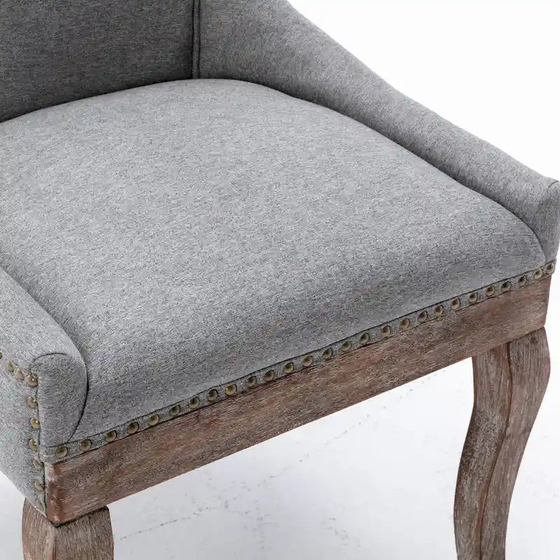 Chaise de salle à manger en tissu bleu/orange/gris avec clous décoratifs couleur bronze, lot de 2