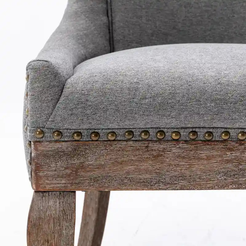 Chaise de salle à manger en tissu bleu/orange/gris avec clous décoratifs couleur bronze, lot de 2