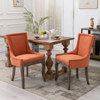 Chaise de salle à manger en tissu bleu/orange/gris avec clous décoratifs couleur bronze, lot de 2