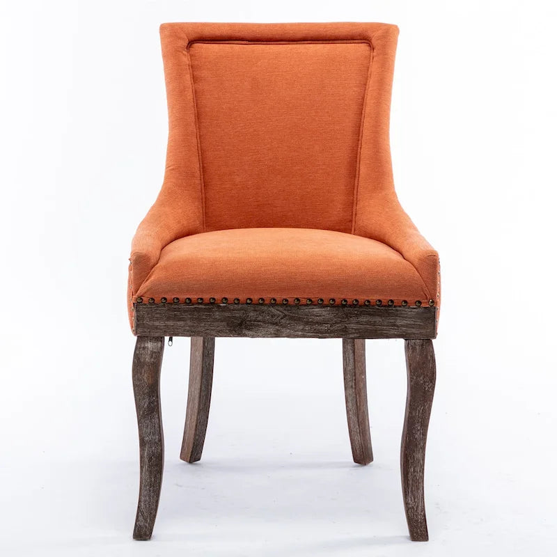Chaise de salle à manger en tissu bleu/orange/gris avec clous décoratifs couleur bronze, lot de 2