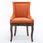 Chaise de salle à manger en tissu bleu/orange/gris avec clous décoratifs couleur bronze, lot de 2