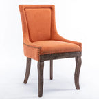 Chaise de salle à manger en tissu bleu/orange/gris avec clous décoratifs couleur bronze, lot de 2