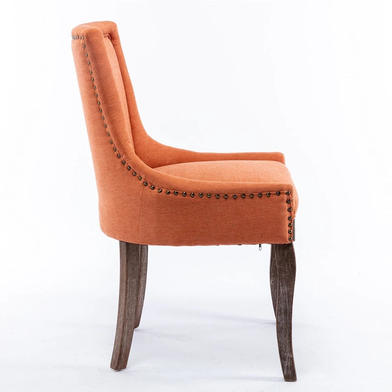 Chaise de salle à manger en tissu bleu/orange/gris avec clous décoratifs couleur bronze, lot de 2