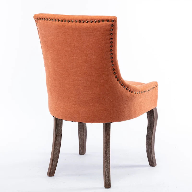 Chaise de salle à manger en tissu bleu/orange/gris avec clous décoratifs couleur bronze, lot de 2