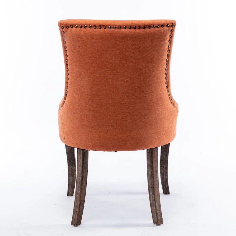 Chaise de salle à manger en tissu bleu/orange/gris avec clous décoratifs couleur bronze, lot de 2