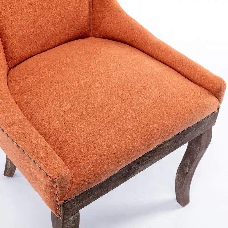 Chaise de salle à manger en tissu bleu/orange/gris avec clous décoratifs couleur bronze, lot de 2
