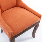 Chaise de salle à manger en tissu bleu/orange/gris avec clous décoratifs couleur bronze, lot de 2