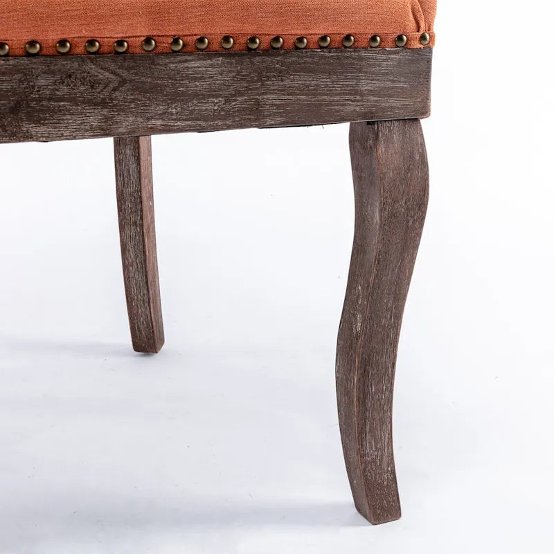 Chaise de salle à manger en tissu bleu/orange/gris avec clous décoratifs couleur bronze, lot de 2