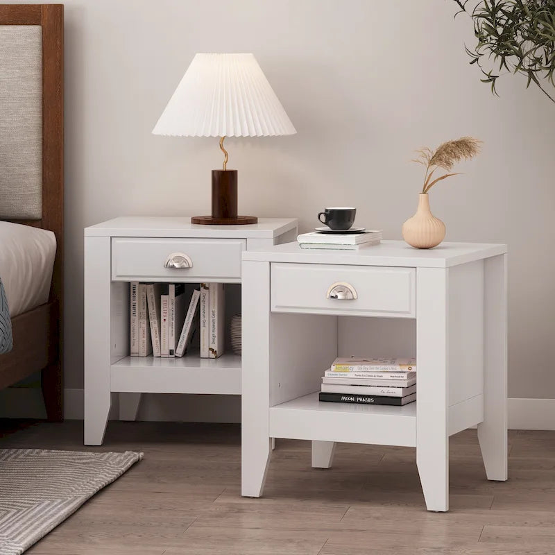 Table de chevet en similicuir blanc/noir avec tiroir, lot de 2