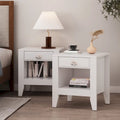 Table de chevet en similicuir blanc/noir avec tiroir, lot de 2