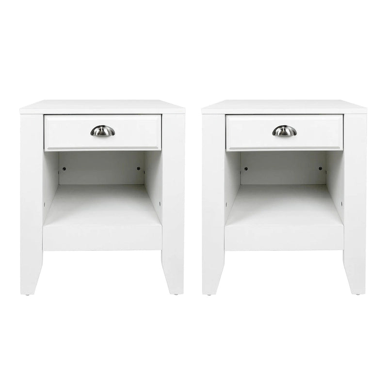 Table de chevet en similicuir blanc/noir avec tiroir, lot de 2