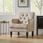 Fauteuil club capitonné beige / bleu clair / sarcelle foncé, une place