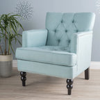Fauteuil club capitonné beige / bleu clair / sarcelle foncé, une place