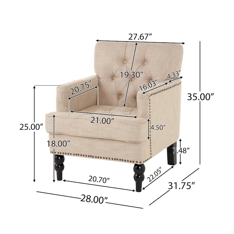 Fauteuil club capitonné beige / bleu clair / sarcelle foncé, une place