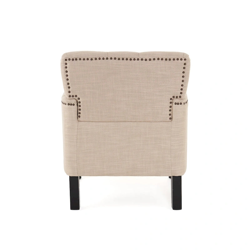 Fauteuil club capitonné beige / bleu clair / sarcelle foncé, une place
