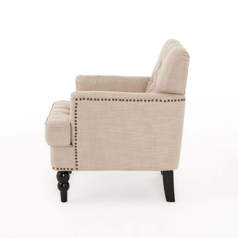 Fauteuil club capitonné beige / bleu clair / sarcelle foncé, une place