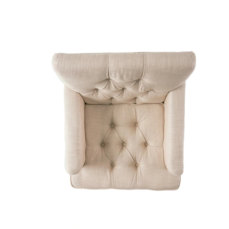 Fauteuil club capitonné beige / bleu clair / sarcelle foncé, une place