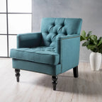 Fauteuil club capitonné beige / bleu clair / sarcelle foncé, une place