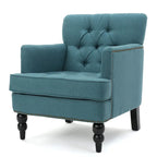 Fauteuil club capitonné beige / bleu clair / sarcelle foncé, une place